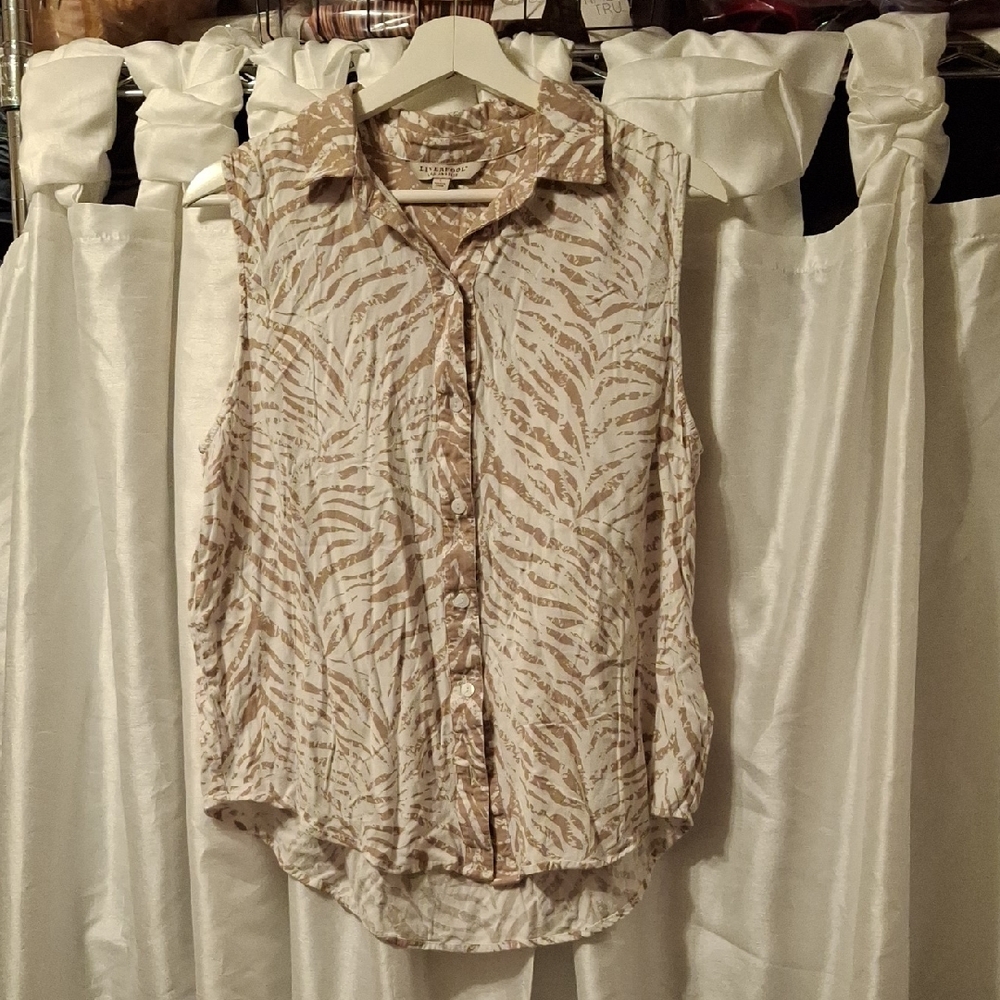 Liverpool Beige and White Button Down Shirt Lg